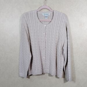 01111 Appleseeds tan cotton cable knit cardigan 1X EUC